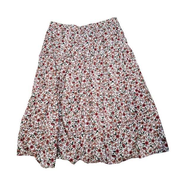 Old Navy Flowy A-Line Skirt Womens XL White Floral Button Front Slit Cottagecore - Picture 6 of 7